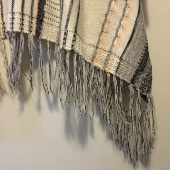 Neutral Cream, Grey, Black and Pink Arizonian Bohemian Tasseled Shawl - Picture 7 of 13